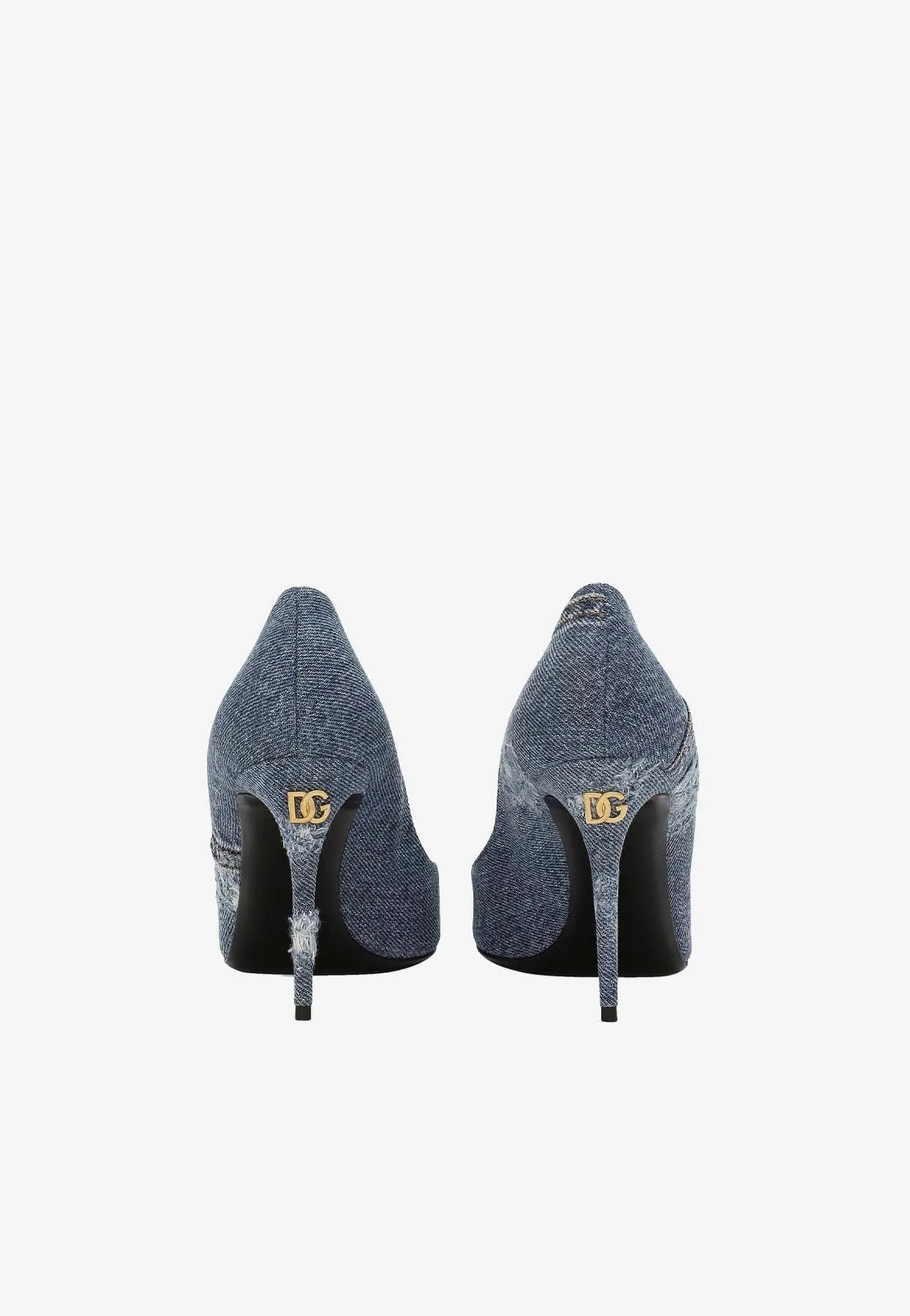 90 Crystal-Embellished Patchwork Denim Pumps